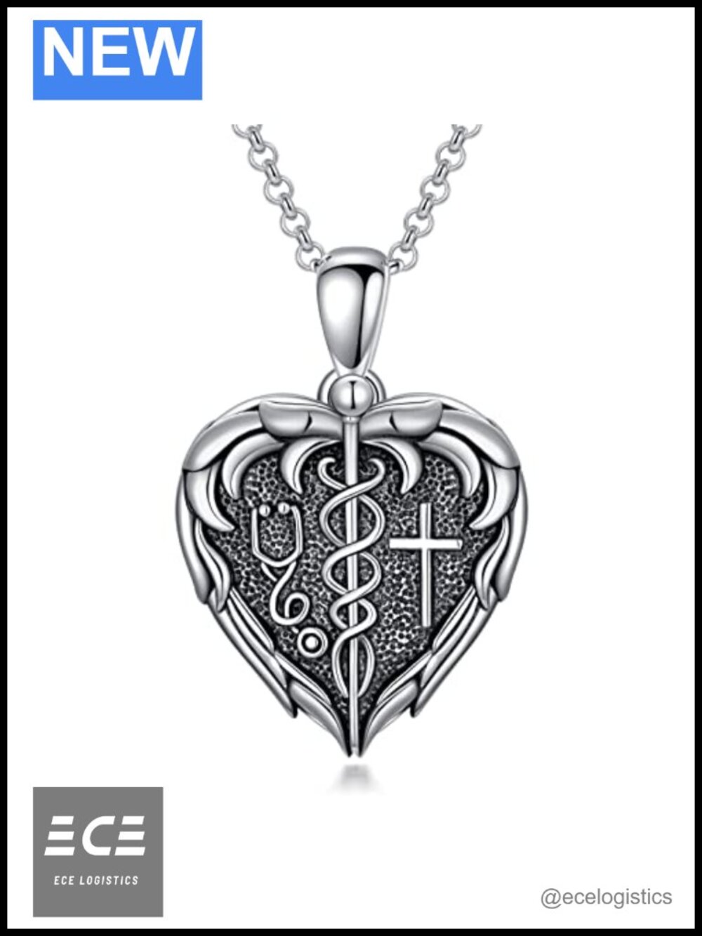 S925 Sterling Silver Nurse Heart Photo Locket Necklace Stethoscope Graduation